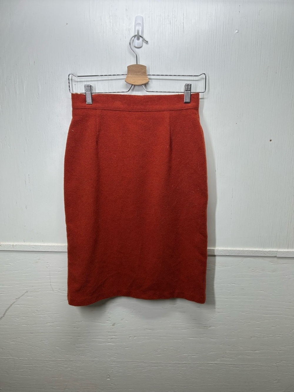 Classic Red Wool Pencil Skirt
